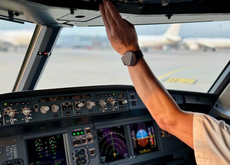 Blick in das Cockpit von einem FLugzeug