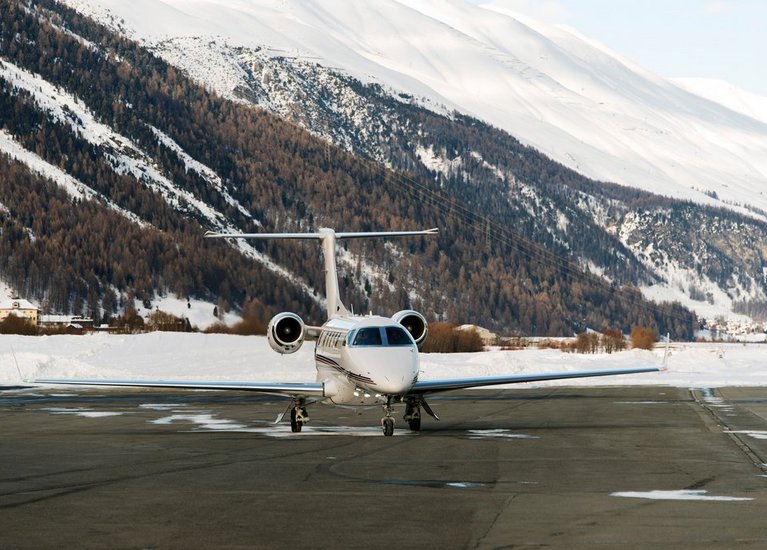 Private jet in the snow