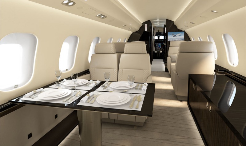 Bombardier global 6000 Kabine mit Tisch zum Essen